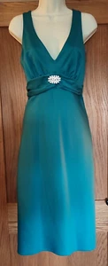 *NEW* Ladies Teal V-Neck Formal Cocktail Evening Sparkle Party Dress 14 Y2K - Picture 1 of 6