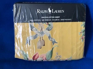 VTG NWT Ralph Lauren One Full Fitted Sheet No-Iron Evelyn Yellow 100% Cotton - Picture 1 of 10
