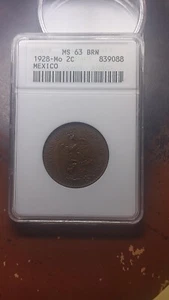1928 Mo Mexico 2 Centavos Old Soapbox ANACS MS63 BN                         4691 - Picture 1 of 4