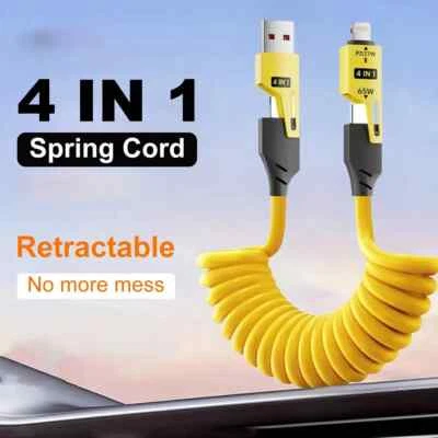 4 in 1 Multi-function Mobile Phone Data Fast Cable Charger iPhone Samsung Cord - Image 1 of 4
