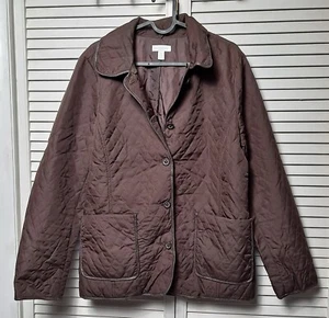 Charter Club Sz M Brown Quilted Faux Leather Trim Snap Front Jacket Coat VGPOC - Picture 1 of 4