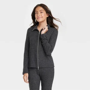 Girls' Rib Double Zip Long Sleeve Top - art class Black XL 14/16 - Picture 1 of 1
