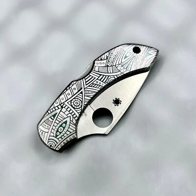Cuchillo Spyderco Acero Inoxidable Libélula C28P Tierra Plana Borde Liso Tribal PTN Escalas Foto 1 de 4
