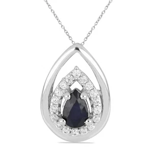 Noble 0,51 Quilates Zafiro Colgante 925 Collar de Plata Azul Zafiro - Imagen 1 de 9