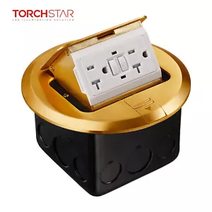 Caja de salida de piso emergente con cubierta de latón, salida de receptáculo redonda GFCI - Imagen 1 de 7