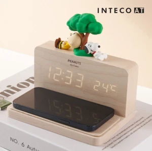 Reloj LED Inalámbrico Snoopy 15W Carga Madera Escritorio Pantalla Alarma | Envío FedEx - Imagen 1 de 4