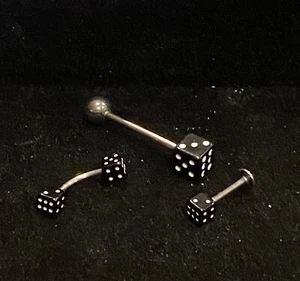 Set Of 3 Hypoallergenic Dice Piercings Libret, Curved & Barbell 14 Gauge & 16 G - Picture 1 of 5