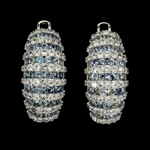 925 Sterling Silver Earrings Sapphire Round Diamond Cut Topaz Gemstone Jewelry - Picture 1 of 14