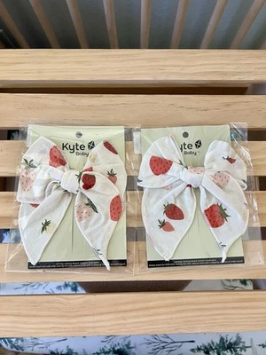 *New In Bag* Kyte Baby Linen Fable Bow In Strawberry Set With Alligator Clip - Image 1 of 4