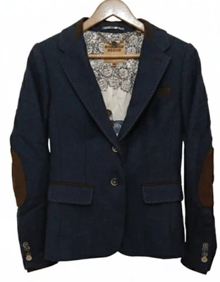 Ted baker womens US size 4 blazer blue 100% wool brown elbow patchwork - Image 1 of 4