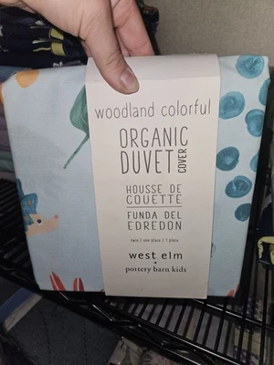 Pottery Barn West Elm Woodland Colorful Organic Twin Duvet Cover - Image 1 of 2