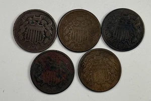 5 Coin Lot Mixed Date Filler Grade Two Cent Pieces  - Picture 1 of 4