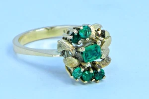 18k Yellow Gold Emerald RING Size: 5.75 - Picture 1 of 12