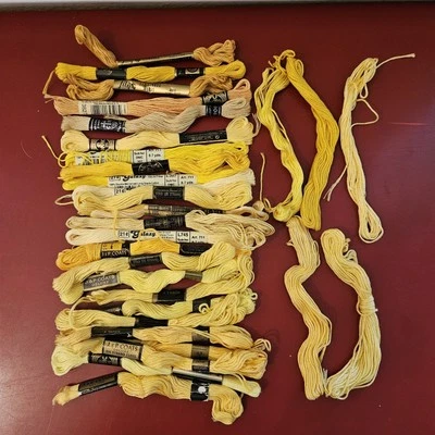 Yellow Embroidery Floss JP Coats, Galaxy, DMC, Lily, Star Lot Of 24+ Vintage - Image 1 of 4