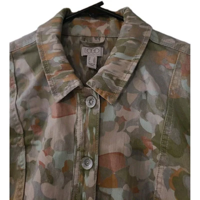 New LOGO Lori Goldstein Size 6 Olive Camouflage Stretch Military Jacket Coat QVC - Image 1 of 4