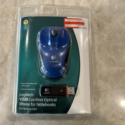 Logitech V220 Wireless Optical Mouse - Blue & Black - New - Image 1 of 4