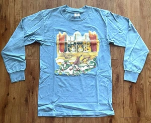 Vintage Weihnachten Katzen Szene Langarm T-Shirt Gr. M Vögel Blau Made In USA - Bild 1 von 8