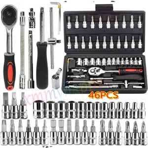 46 Pieces Metric Socket Set Ratchet Torx.Wrench Kit 1/4" Drive Repair Tool Case - Picture 1 of 23