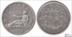 España 2 pesetas 1870 (*18*70) SNM Ag MBC / VF 87 - Picture 1 of 1