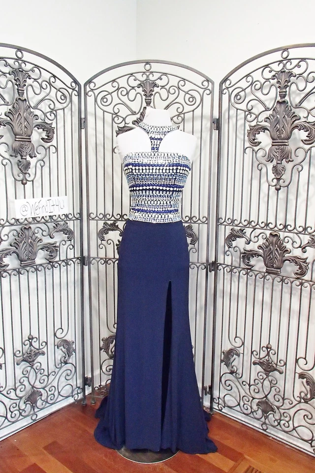 VESTIDO DE GRADUACIÓN FORMAL DE CONCURSO G1812 RACHEL ALLAN DISEÑO PASARELA AZUL MARINO TALLA 4 $398 Foto 1 de 1