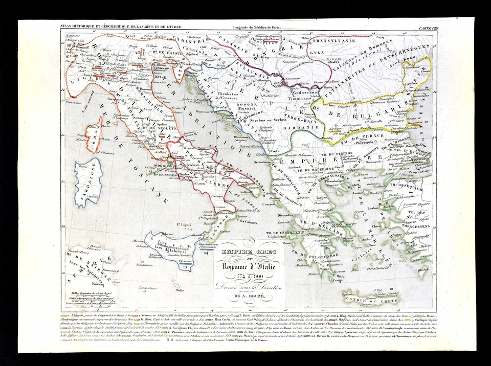 1849 Houze Map Ancient Greece Italy Serbia Bulgaria Rome Athens 774-900 AD - Image 1 of 1