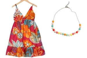 NWT GIRLS size 10 BOUTIQUE FUCHSIA HAWAIIAN SUNDRESS & BEADED NECKLACE - Picture 1 of 11