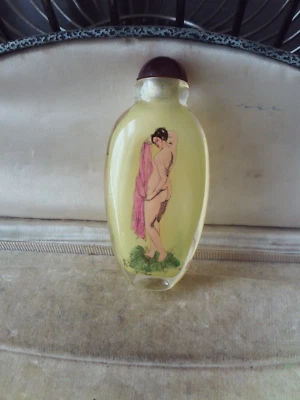 Vintage China Glass Inside Painting Naked  Women Snuff Bottle 3" 75 mm - Image 1 of 3