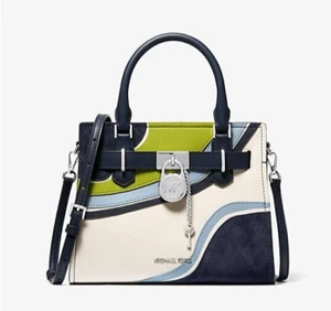 New Michael Kors Hamilton Small Two-Tone Satchel Navy Multi - Picture 1 of 3