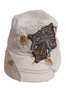 Cappello camionista donna Savana con croce marrone e rose ricamate con strass - Foto 1 di 4