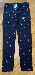 Nike Leggings Black Swoosh BLACK Nike Graphic Polyester Tight Fit Girls Size XL - Picture 1 of 5