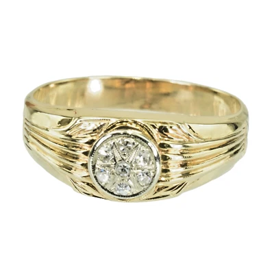 Anillo racimo vintage de oro macizo de 14k redondo de diamantes naturales banda retro Foto 1 de 4