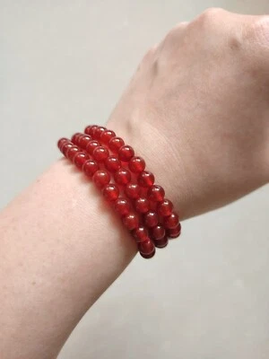 Pulsera de ágata natural 6 mm cuentas de cristal rojo pulsera elástica hecha a mano 3 piezas/juego Foto 1 de 4