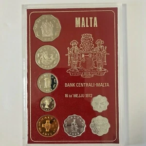 1972 MALTA PROOF SET OF 8 COINS with ORIGINAL COVER CASE . - Picture 1 of 5