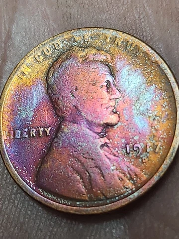 1917 D wheat cent toned Lincoln penny Rainbow Neon pretty colors #270 AU+ Cover