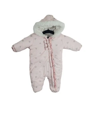 Absorba Infantil Invierno Una Pieza 6-9 Meses Niñas Rosa Plata Corazones Cremallera Capucha Foto 1 de 4