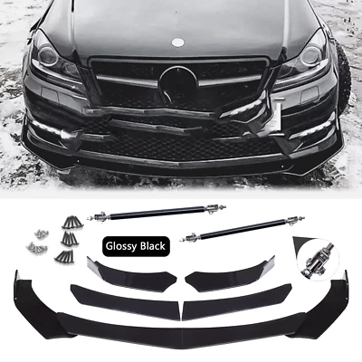 Front Bumper Lip Spoiler /Splitter Strut Rods Glossy For Mercedes-Benz W204 C Foto 1 de 4