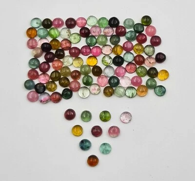 Natural Multi Tourmaline Round Cabochon Loose Gemstone Lot 24 Pcs 4.50 MM 10 CT - Image 1 of 4