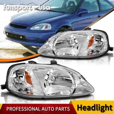 1999 - 2000 年本田思域 CX DX EX EX-R SI 铬外壳透明镜头前灯 — 第 1/4 张图片