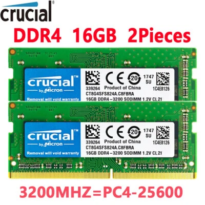 Crucial DDR4 32GB KIT 2 x 16GB 3200 MHz PC4-25600 SODIMM 260-Pin Laptop Memory - Image 1 of 4