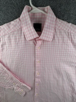 Camisa David Donahue Rosa Cuadros Oxford Abotonada Manga Larga 16.5 34/35 Algodón Foto 1 de 4