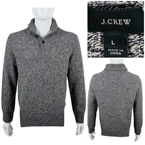 J Crew Mens Large Shawl Collar Knit Sweater 100% LambsWool Blue Tan Pullover EUC - Picture 1 of 10