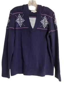 Christopher & Banks Sweater~ Women’s Sz L ~ Purple~ Embroidered Snowflakes~ Hood - Picture 1 of 8