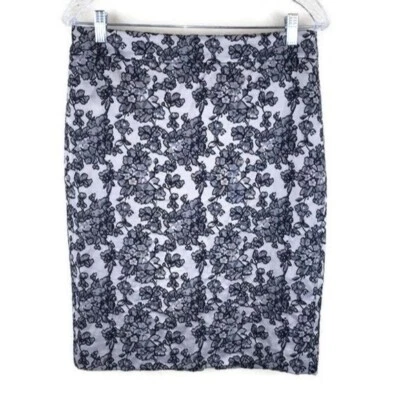 Ann Taylor Skirt Womens 8 Black/Taupe Textured Floral Print Pencil Skirt Lined - Image 1 of 4