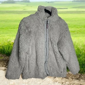 Patagonia Girls Large Sz 12 Faux Fur Full Zip Jacket Coat Pockets Holiday Gray - Picture 1 of 9