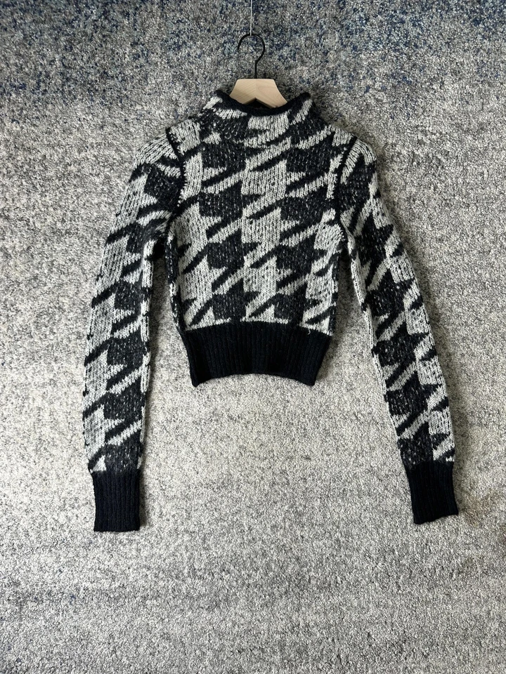 Suéter de trapo y hueso para mujer XS negro pata de gallo cuello falso lana de alpaca recortado Foto 1 de 4