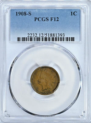 1908-S Indian Head Cent PCGS Graded F12 FINE San Francisco Fine Coin 2232 - Image 1 of 2