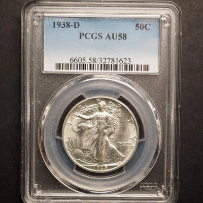 1938 *D* WALKING LIBERTY SILVER HALF DOLLAR **PCGS AU58** FREE SHIPPING! G1898 - Image 1 of 4