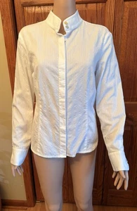 Camisa Blusa Bebe Para Mujer Talla Grande Blanca Texturizada Botón Frontal Cuello Alto - Imagen 1 de 14