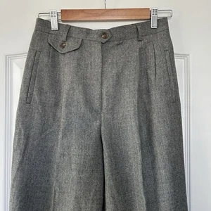 Vtg Lauren Ralph Lauren High Rise Pleated Wool Pants Size 8P Gray Cuffs Lined - Picture 1 of 13