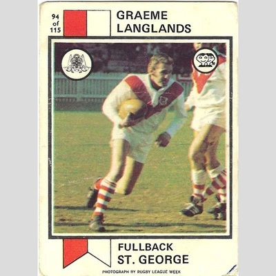 1974 Scanlens Rugby League NRL Card 094 Graeme Langlands - St George Dragons - image 1 of 2